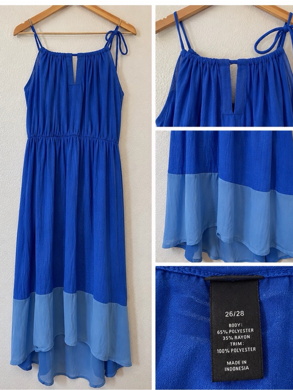 Blue Colorblock MidiDress with Tie Straps